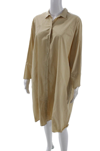 Gentle Herd Women Shirt Dress Beige Cotton Long Sleeve Collared Size S