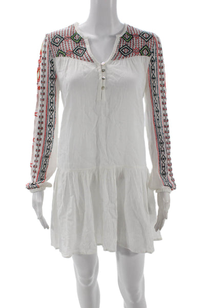 Christophe Sauvat Womens White Cotton V-Neck Long Sleeve Kaftan Dress Size M