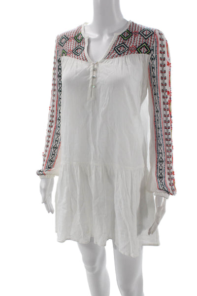 Christophe Sauvat Womens White Cotton V-Neck Long Sleeve Kaftan Dress Size M