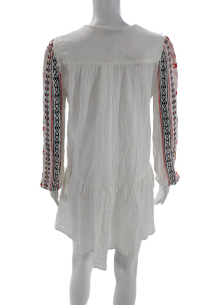 Christophe Sauvat Womens White Cotton V-Neck Long Sleeve Kaftan Dress Size M