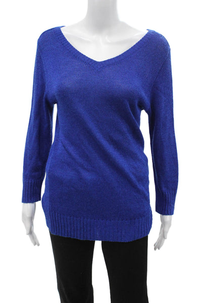 Anne Klein Women V-Neck Pullover Sweater Blue Long Sleeve Size 6