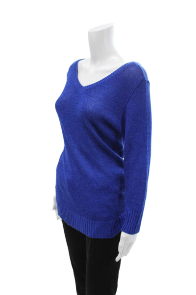 Anne Klein Women V-Neck Pullover Sweater Blue Long Sleeve Size 6