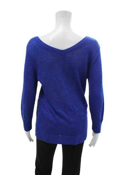 Anne Klein Women V-Neck Pullover Sweater Blue Long Sleeve Size 6