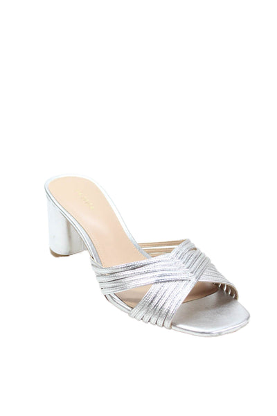 Via Spiga Womens Open Toe Slip On Block Metallic Heels Silver Tone Size 7.5
