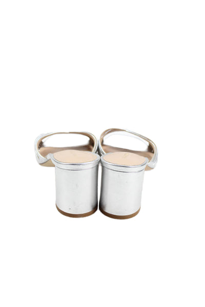 Via Spiga Womens Open Toe Slip On Block Metallic Heels Silver Tone Size 7.5