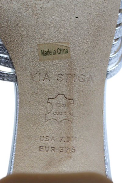 Via Spiga Womens Open Toe Slip On Block Metallic Heels Silver Tone Size 7.5