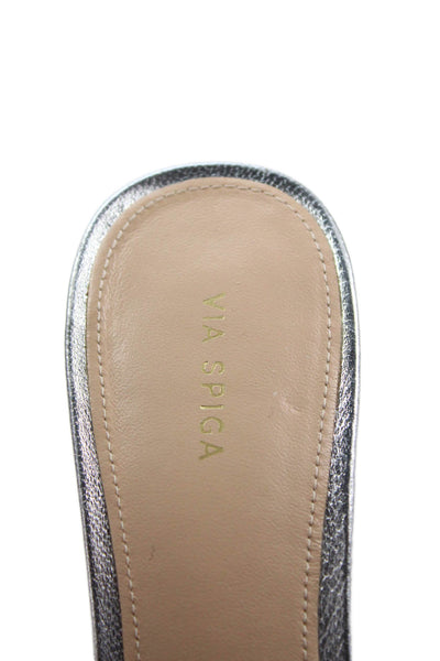 Via Spiga Womens Open Toe Slip On Block Metallic Heels Silver Tone Size 7.5