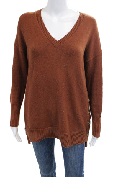 Tahari Womens Pullover Sweater Brown V Neck Button Long Sleeve Size XS