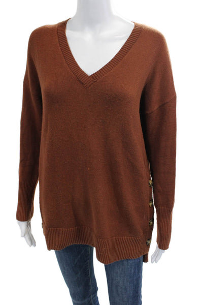 Tahari Womens Pullover Sweater Brown V Neck Button Long Sleeve Size XS