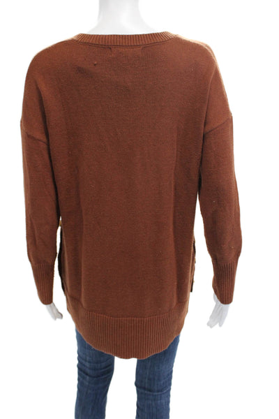 Tahari Womens Pullover Sweater Brown V Neck Button Long Sleeve Size XS