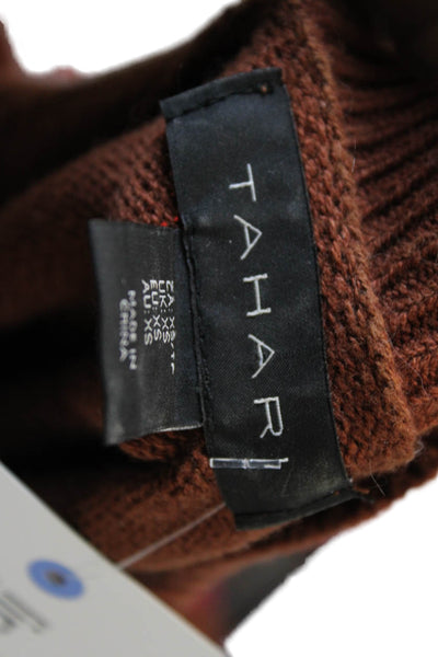 Tahari Womens Pullover Sweater Brown V Neck Button Long Sleeve Size XS