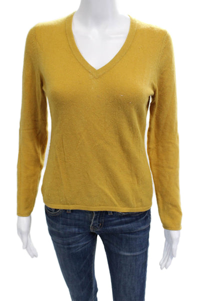 Sutton Studio Womens Pullover Cashmere V Neck Yellow Sweater Size PS