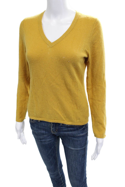 Sutton Studio Womens Pullover Cashmere V Neck Yellow Sweater Size PS