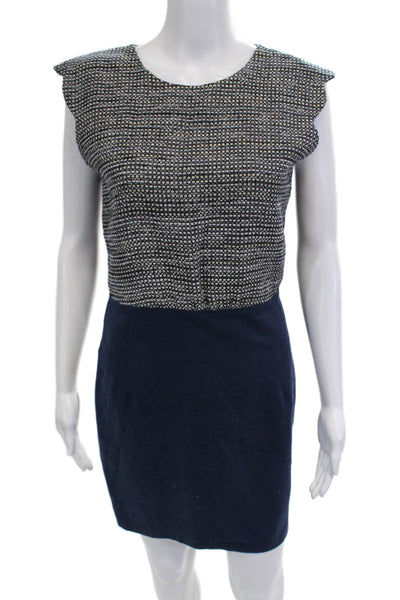 Eve Gravel Women Sheath Shift Dress Dark Blue 100% Silk Round Neck Zip Size S