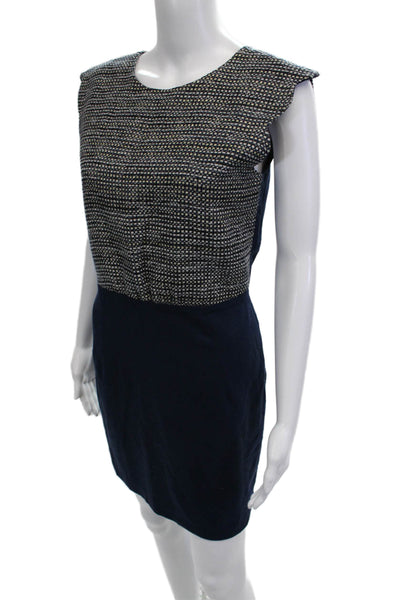 Eve Gravel Women Sheath Shift Dress Dark Blue 100% Silk Round Neck Zip Size S