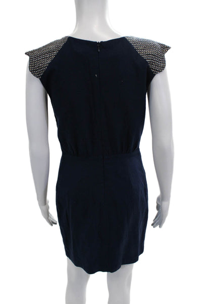 Eve Gravel Women Sheath Shift Dress Dark Blue 100% Silk Round Neck Zip Size S