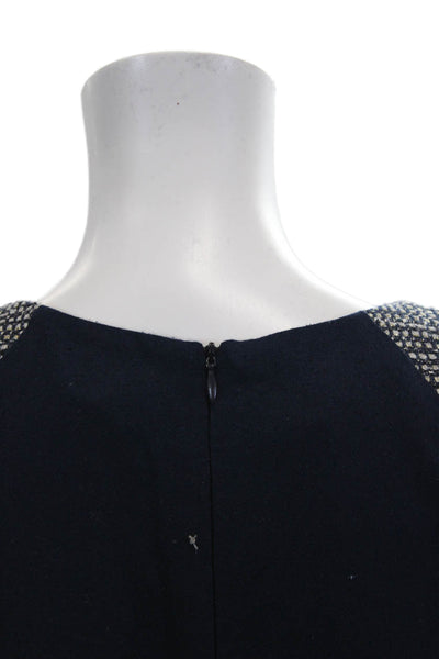 Eve Gravel Women Sheath Shift Dress Dark Blue 100% Silk Round Neck Zip Size S