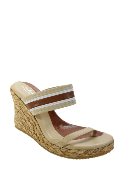 Bolero Womens Straw Detail Slip On Wedge Heels Shoes Brown Combo Size 7
