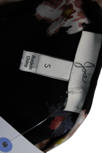 Joie Womens Black Floral Silk Blend Short Sleeve Blouse Round Neck Size S