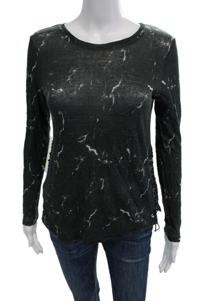 Generation Love Women Black Linen Basic Lace Up Long Sleeve T-Shirt Size M