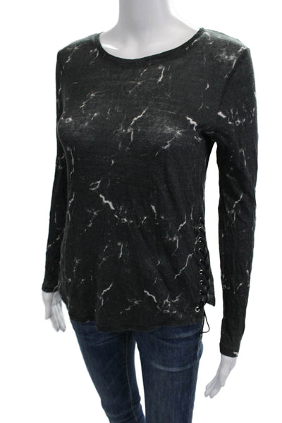 Generation Love Women Black Linen Basic Lace Up Long Sleeve T-Shirt Size M