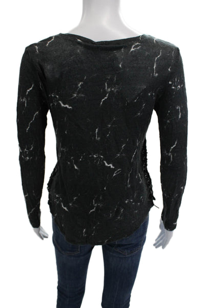 Generation Love Women Black Linen Basic Lace Up Long Sleeve T-Shirt Size M