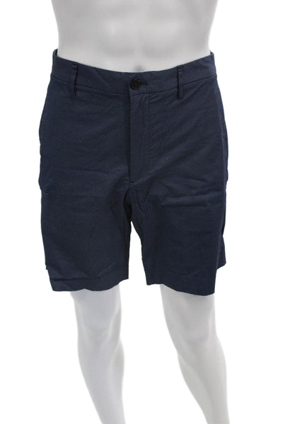 Theory Mens Chino Shorts Dark Blue Geometric Button Cotton Spandex Size 34