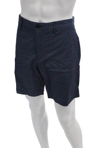 Theory Mens Chino Shorts Dark Blue Geometric Button Cotton Spandex Size 34