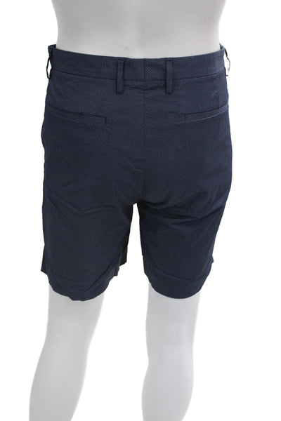 Theory Mens Chino Shorts Dark Blue Geometric Button Cotton Spandex Size 34