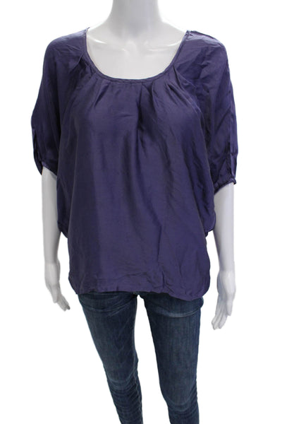 Chelsea Flower Women Purple Silk Bohemian Round Neck 3/4 Sleeve Blouse Size XS