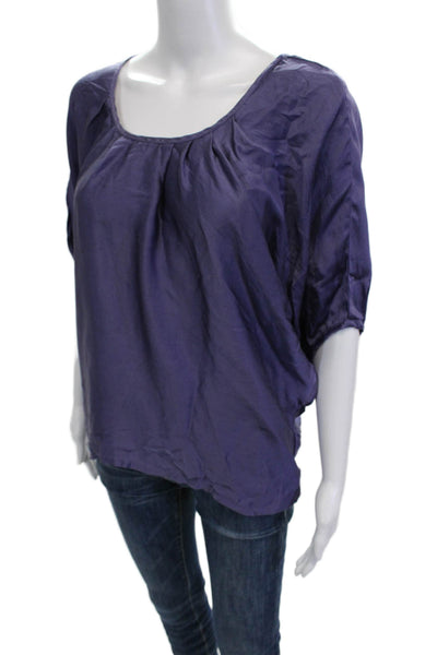 Chelsea Flower Women Purple Silk Bohemian Round Neck 3/4 Sleeve Blouse Size XS