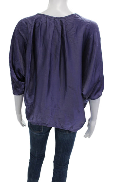 Chelsea Flower Women Purple Silk Bohemian Round Neck 3/4 Sleeve Blouse Size XS