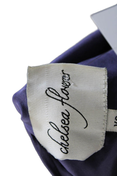 Chelsea Flower Women Purple Silk Bohemian Round Neck 3/4 Sleeve Blouse Size XS
