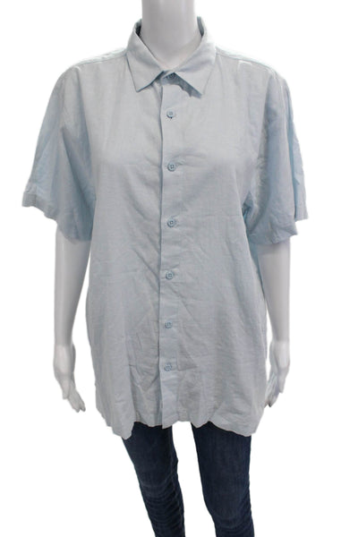 ONIA Womens Light Blue Collared Short Sleeve Basic Button Up Top Size M
