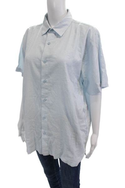 ONIA Womens Light Blue Collared Short Sleeve Basic Button Up Top Size M