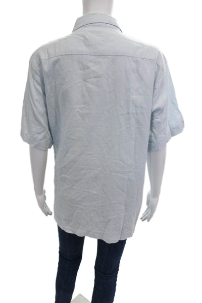 ONIA Womens Light Blue Collared Short Sleeve Basic Button Up Top Size M