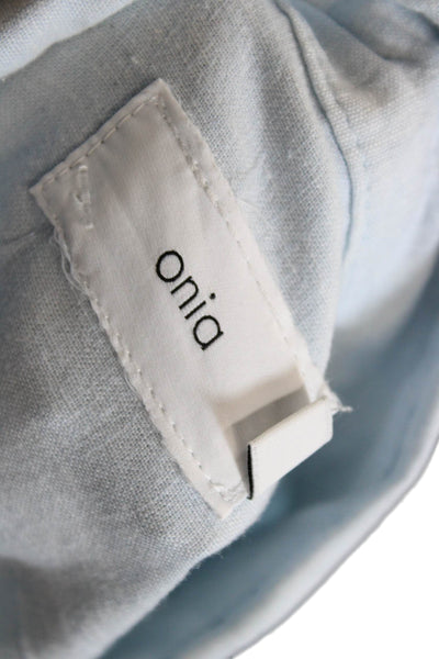 ONIA Womens Light Blue Collared Short Sleeve Basic Button Up Top Size M