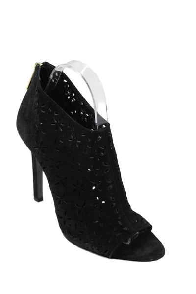 Tamara Mellon Womens Laser Cut Detail Peep Toe Heels Bootie Boots Black Size 8