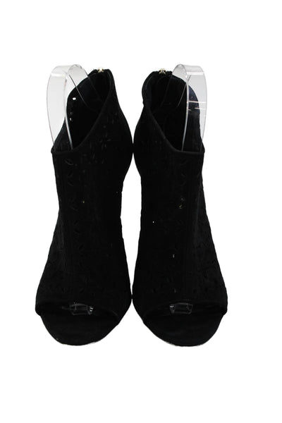 Tamara Mellon Womens Laser Cut Detail Peep Toe Heels Bootie Boots Black Size 8