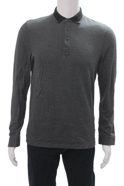 Ted Baker Mens Cotton Buttoned Long Sleeve Collared Polo Top Black Size 3