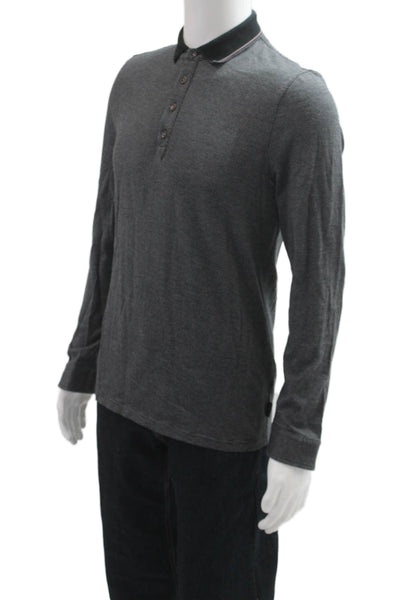 Ted Baker Mens Cotton Buttoned Long Sleeve Collared Polo Top Black Size 3