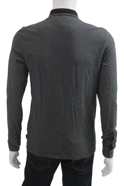 Ted Baker Mens Cotton Buttoned Long Sleeve Collared Polo Top Black Size 3