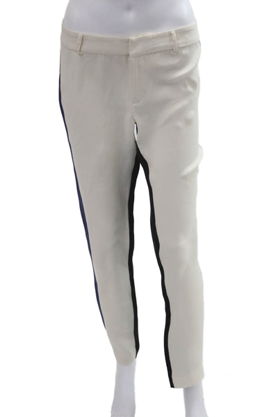 Parker Unisex Ankle Dress Pants Beige Silk Striped Hook Eye Size S