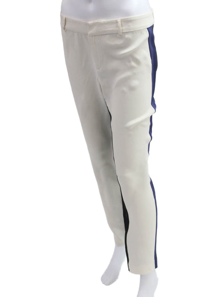 Parker Unisex Ankle Dress Pants Beige Silk Striped Hook Eye Size S