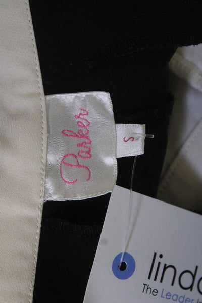 Parker Unisex Ankle Dress Pants Beige Silk Striped Hook Eye Size S
