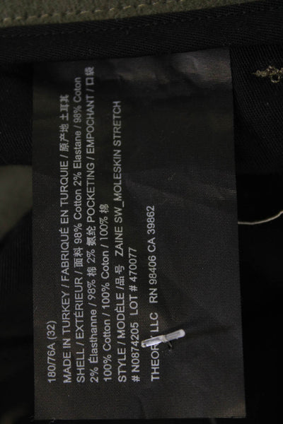 Theory Mens Chinos Green Cotton Stretch Button Fly Size 32