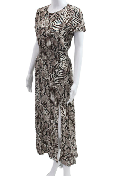 Wilfred Women Maxi T-Shirt Dress Beige Animal Print Short Sleeve Size M