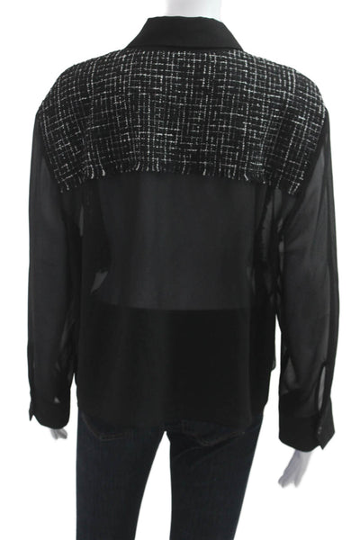 Zara Women Collared Black Nylon Blend Long Sleeve Button Up Blouse Size M