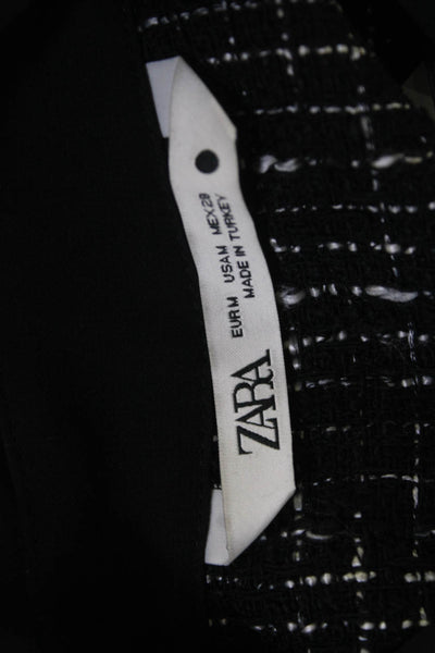 Zara Women Collared Black Nylon Blend Long Sleeve Button Up Blouse Size M