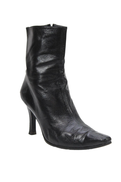 Stuart Weitzman Womens Leather Zippered High Heeled Ankle Boots Black Size 9